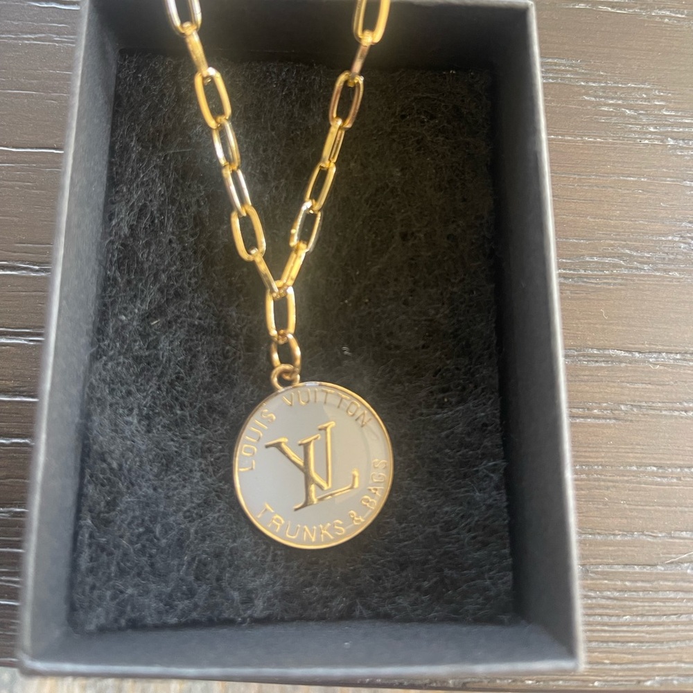 Upcycled LV charm new paper clip chain